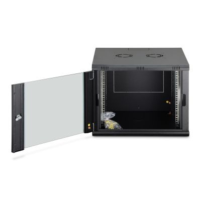 5. Szafa sieciowa wisząca DYNAmic 19" 9U rack 600x600, drzwi szyba, czarny, niedzielona, złożona, 60kg