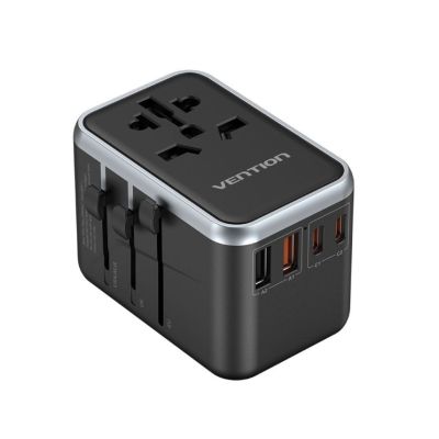 3. Uniwersalny adapter podróżny z ładowarką Vention 65W GaN 2x USB-A 2x USB-C czarny