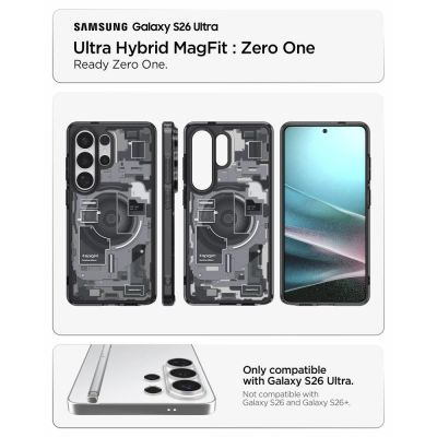6. Etui Spigen Ultra Hybrid Mag MagSafe na Samsung Galaxy S26 Ultra Zero One - przezroczysto-czarne