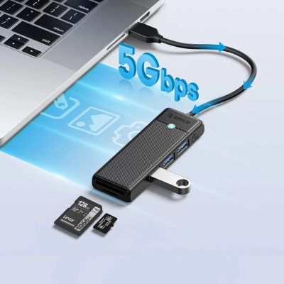3. Hub USB Orico PAPW3AT-U3 4-portowy 3x USB-A 3.0 z czytnikiem kart microSD/SD 1 m - czarny