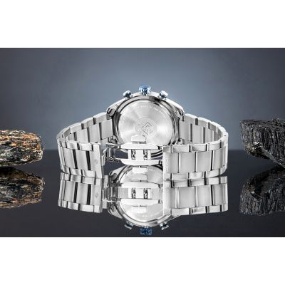 7. Zegarek Męski Giewont Chronograph Sapphire Srebrno Niebieski GW9580-B3