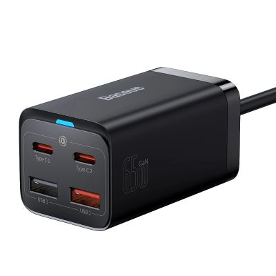 2. Baseus GaN3 Pro szybka ładowarka sieciowa GaN 2 x USB Typ C / 2 x USB 65W PD, QC4.0+, AFC, PPS + kabel USB Typ C - USB Typ C 1m czarny (CCGP040101)