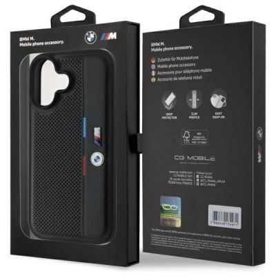 8. Etui BMW M Perforated Tricolor Detail Line na iPhone 16 - czarne