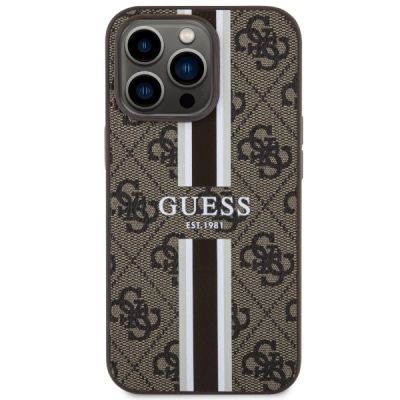 3. Etui Guess 4G Printed Stripes MagSafe na iPhone 13 Pro Max - brązowe