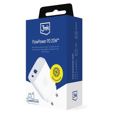 10. Ładowarka sieciowa 3mk FlowPower 25W 1A1C PD QC4+ - biała