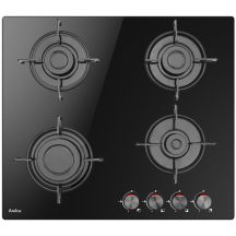 Płyta gazowa Amica PGCD6100BoB 60 cm | 4 palniki | zapłon elektryczny | ruszty emaliowane | czarny szkło