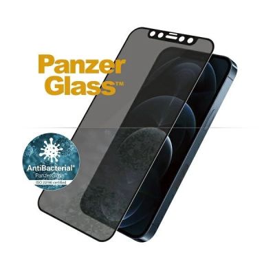 2. Szkło hartowane PanzerGlass E2E Super+ Microfracture antybakteryjne prywatyzujące na iPhone 12 Pro Max - z czarną ramką