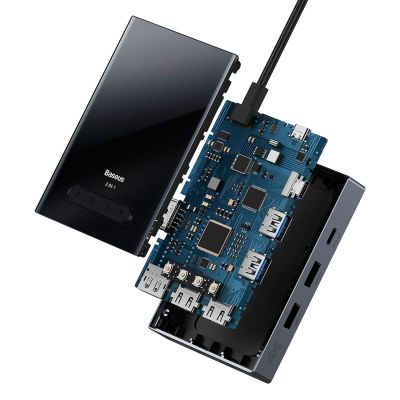 5. Hub USB-C 8w1 Baseus PioneerJoy HDMI 4K@60Hz + HDMI 4K@30Hz + DisplayPort 8K@30Hz + VGA + 2 x USB-A 3.0 + 2 x USB-C - szary