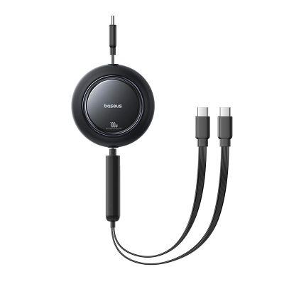 2. Kabel zwijany Baseus Free2Pull Mini 100W 3w1 USB-C - 2xUSB-C 1.2m - czarny