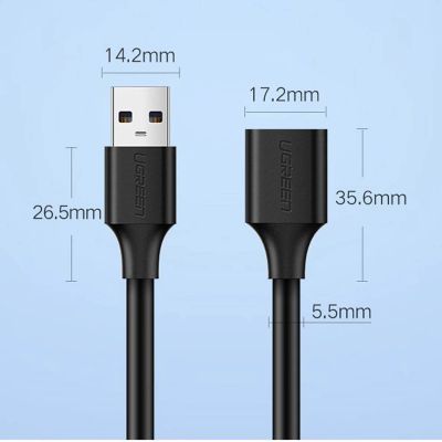 17. Ugreen kabel przedłużacz przejściówka USB-A (męski) - USB-A (żeński) USB 3.0 5Gb/s 0.5m czarny (US129)