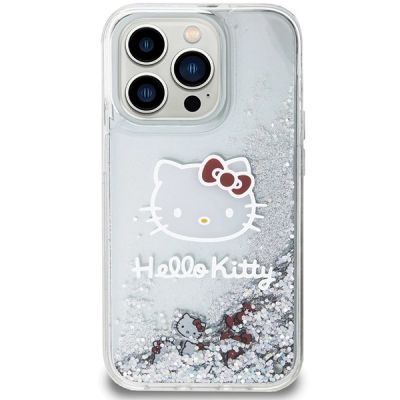 3. Etui Hello Kitty Liquid Glitter Charms Kitty Head na iPhone 15 Pro - srebrne