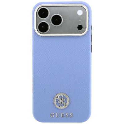 3. Etui Guess Grained Round Strass Logo MagSafe na iPhone 18 Pro Max / 17 Pro Max - niebieskie