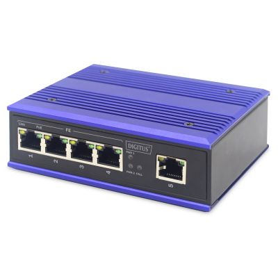 2. Przemysłowy switch 4x 100 Base-TX PoE 120W + 1x uplink 100 Base-TX DIN rozszerzony zakres temp.
