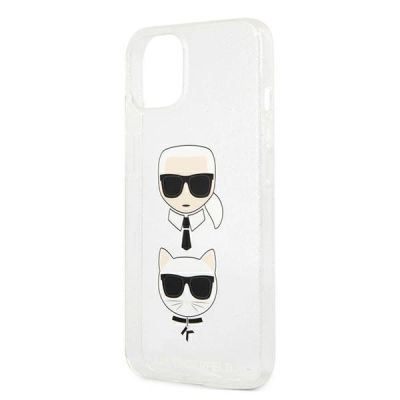 6. Etui Karl Lagerfeld Glitter Karl's & Choupette Head na iPhone 13 mini - srebrne