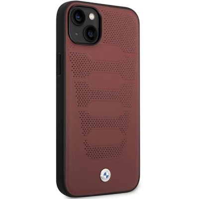 4. Etui BMW Leather Seats Pattern na iPhone 14 - burgundowe