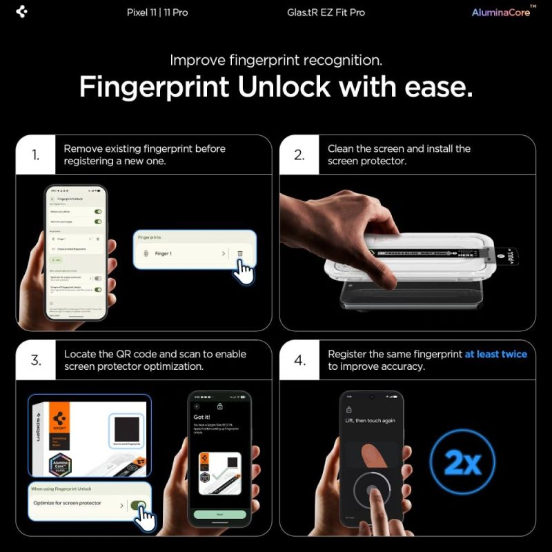 11. Szkło hartowane Spigen Glas.tR EZ Fit Pro 2-Pack na Google Pixel 11 / 11 Pro