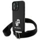 Etui Karl Lagerfeld Saffiano Karl&Choupette Metal Pin CBDY Strap na iPhone 16 - czarne