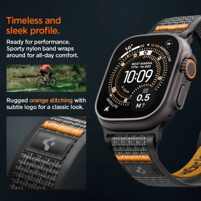8. Pasek Spigen Athlex Air 2 na Apple Watch (44 / 45 / 46 / 49 mm) - czarno-pomarańczowy