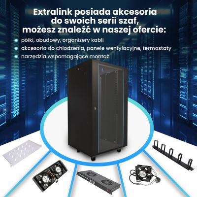 8. Extralink - szafa stojąca 19" 27U 600x1000 Czarna flat-pack