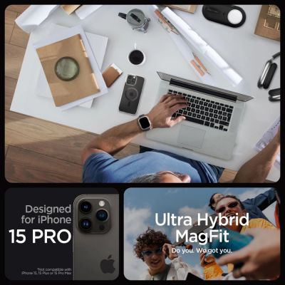 10. Etui Spigen Ultra Hybrid Mag z MagSafe na iPhone 15 Pro - szare