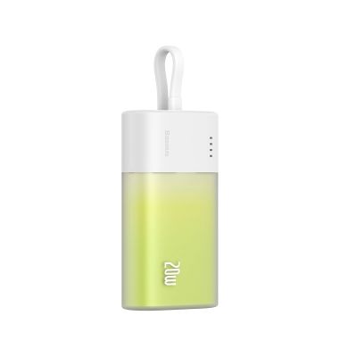5. Powerbank Baseus Popsicle 5200mAh 20W z wbudowanym kablem Lightning (+ biały kabel Baseus Simple USB-C - USB-C 60W/20V/3A/30cm) - biało-zielony