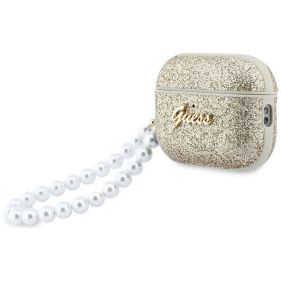 3. Etui Guess Glitter Pearl Strap na AirPods Pro 3 - złote