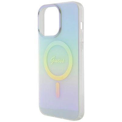 6. Etui Guess IML Iridescent MagSafe na iPhone 15 Pro - turkusowe