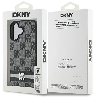 8. Etui DKNY Checkered Pattern & Printed Stripes na iPhone 16 - czarne