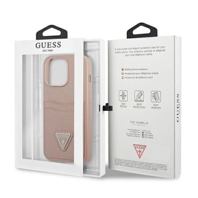 8. Etui Guess Saffiano Triangle Logo Cardslot na iPhone 13 Pro / iPhone 13 - różowe