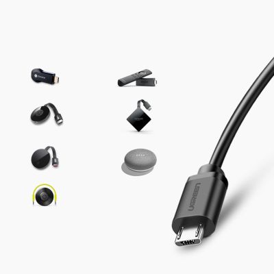 3. Karta sieciowa Ugreen 30985 zewnętrzna do Chromecast ze złączami micro USB / USB-A 100Mb/s 1m - czarna