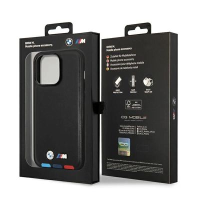 8. Etui BMW Leather Stamp Tricolor na iPhone 14 Pro - czarne