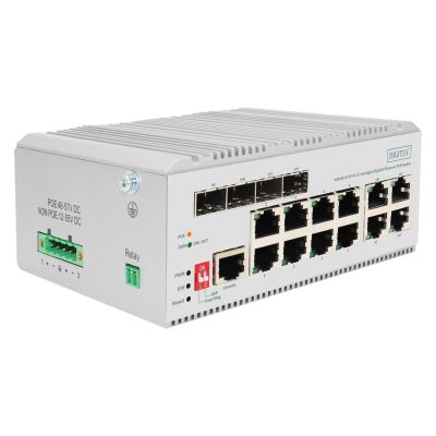 2. Digitus 8-portowy przełącznik sieciowy Gigabit Ethernet PoE, przemysłowy, zarządzany L2, 4 SFP Uplink