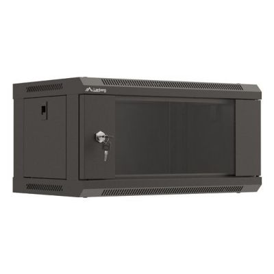 Szafa instalacyjna rack wisząca 19" 4U 540x350 czarna drzwi przeszklone LANBERG (flat pack)
