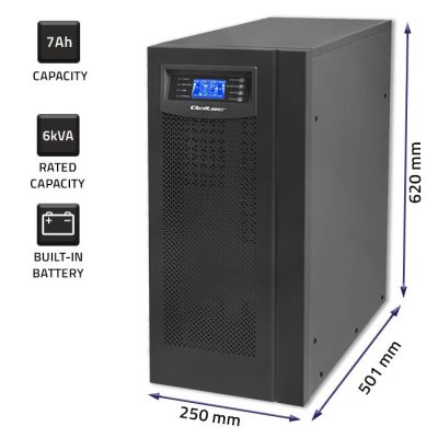 6. QOLTEC ZASILACZ AWARYJNY UPS ON-LINE | PURE SINE WAVE | 6KVA | 4.8KW | LCD | USB