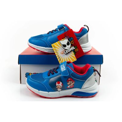 10. Leomil buty sportowe dziecięce sneakersy Super Mario na rzep LED niebieskie