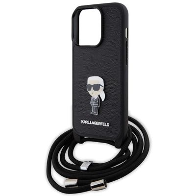 5. Etui Karl Lagerfeld Crossbody Saffiano Monogram Metal Pin Karl & Choupette na iPhone 15 Pro - czarne