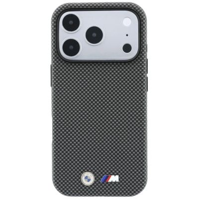 3. Etui BMW M Quadrille Kevlar Metal Logo MagSafe na iPhone 17 Pro / 18 Pro - szare