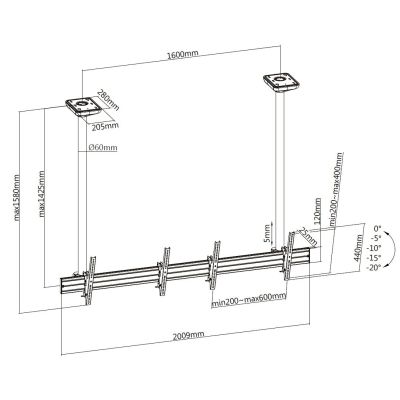 8. Uchwyt sufitowy do 2 wyświetlaczy LCD - Plastik, Aluminium, Stal, Srebrny - Rozmiar ekranu: 114.3-139.7 cm (45-55'')
