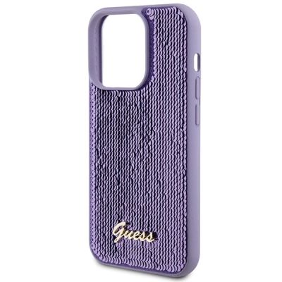 6. Etui Guess Sequin Script Metal na iPhone 15 Pro - fioletowe