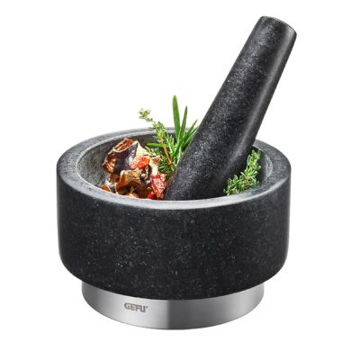4. GEFU 35300 moździerz i tłuczek Czarny, Stal nierdzewna Granit, Stal nierdzewna