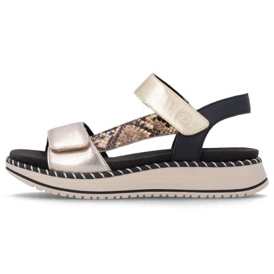 3. Skórzane sandały damskie na platformie metaliczne złote Remonte by Rieker D3J50-90