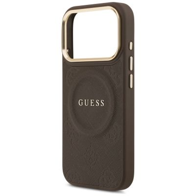 6. Etui Guess Peony Hot Stamp MagSafe na iPhone 17 Pro - brązowe