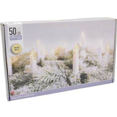 18. LAMPKI CHOINKOWE ŁAŃCUCH ŚWIETLNY ŚWIECZKI 50 LED CIEPŁY BIAŁY