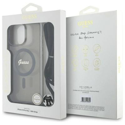 7. Etui Guess Crossbody Cord Script MagSafe na iPhone 16 Pro Max - czarne