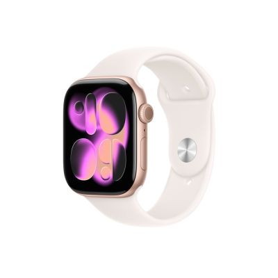 3. Zegarek Apple Watch Series 11 GPS 46mm aluminiowa koperta w kolorze różowego złota z paskiem sportowym w kolorze jasnego rumieńca - M/L