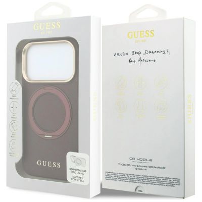 8. Etui Guess Ring Stand 360 Grained Classic Logo MagSafe na iPhone 18 Pro / 17 Pro - burgundowe