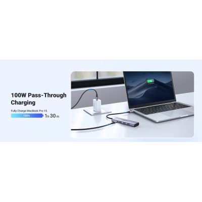 6. Ugreen Wielofunkcyjny HUB 5w1 USB-C  - HDMI 1.4 / 3 x USB-A / USB-C PD 100W CM511 - szary