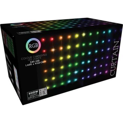 27. LAMPKI CHOINKOWE KURTYNA ŚWIETLNA ZEW/WEW 240 LED 600X60CM Z PILOTEM RGB KOLOR