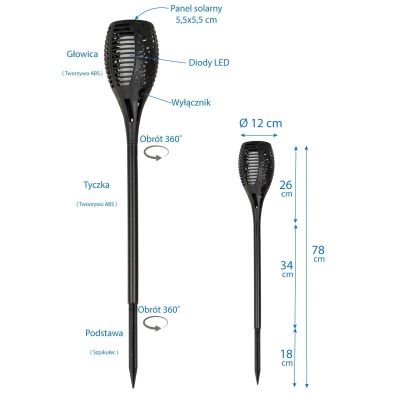 36. POCHODNIA SOLARNA TAŃCZĄCE PŁOMYKI 12X12X78CM 36 LED XXXL