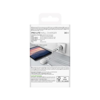 3. Ładowarka sieciowa Puro PROLITE 30W USB-A / USB-C + kabel USB-C - USB-C 1.2m - biała